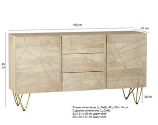 Extra Large Sideboard with Gold Inlay - 3 Drawers & 2 Doors