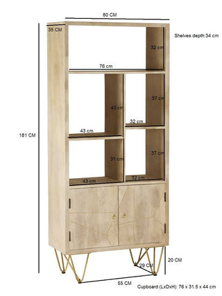 Large Bookcase with 2 Doors - Light Gold Inlay