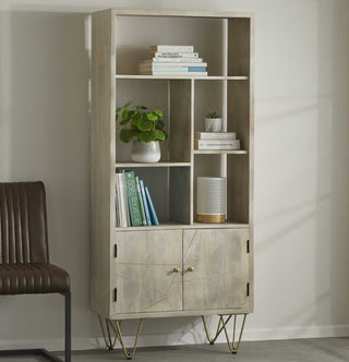 Large Bookcase with 2 Doors - Light Gold Inlay