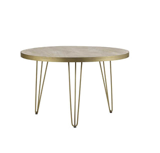 Mango Wood Round Dining Table with Brass Inlay