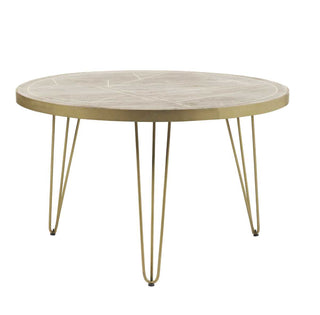 Mango Wood Round Dining Table with Brass Inlay