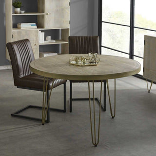 Mango Wood Round Dining Table with Brass Inlay