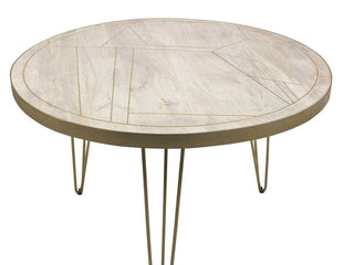 Mango Wood Round Dining Table with Brass Inlay