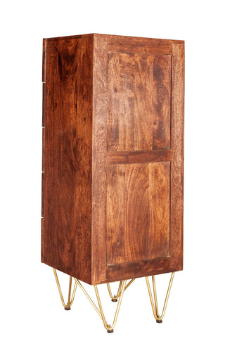 Solid Wood Tall 5-Drawer Chest – Dark Walnut & Brass Inlay