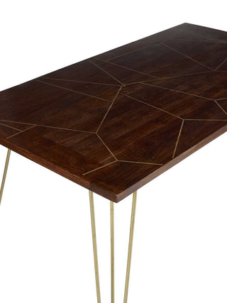 Solid Wood Rectangular Dining Table, Walnut Finish & Brass Inlay