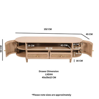 Cane & Mango Wood 2 Drawers TV Cabinet