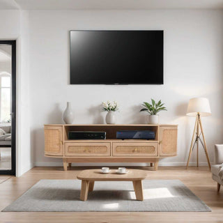 Cane & Mango Wood 2 Drawers TV Cabinet