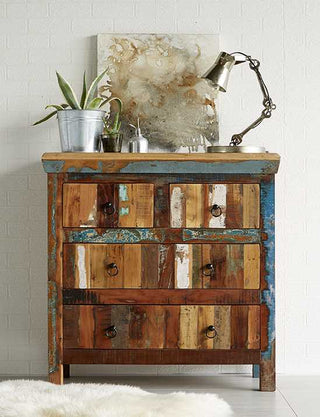 Coastal Reclaimed Solid Wood 2 over 2 Drawer Chest