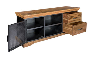 Industrial TV Unit – Sandblasted Acacia Wood & Gun Metal Frame