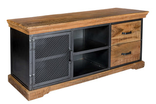 Industrial TV Unit – Sandblasted Acacia Wood & Gun Metal Frame