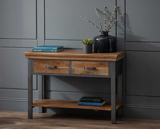 Industrial Console Table with Drawers & Shelf
