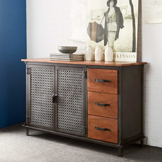 Industrial Hardwood and Reclaimed Metal Sideboard