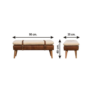 Bouclé and Buffalo Hide Leather Bench