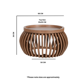 Solid Wood Round Coffee Table, Taupe Finish