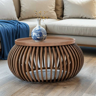 Solid Wood Round Coffee Table, Taupe Finish