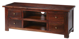 Solid Mango Wood TV Stand - Mahogany Finish