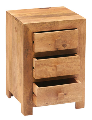 Solid Mango Wood 3 Drawer Bedside