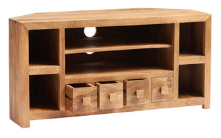 Solid Mango Wood Corner TV Stand