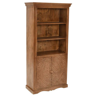 Hand-Carved Mango Wood Bookcase with Cupboard