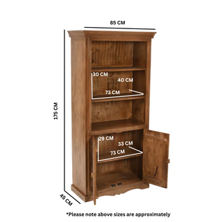 Hand-Carved Mango Wood Bookcase with Cupboard