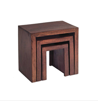 Solid Mango Wood Nest of 3 Tables, Walnut Finish