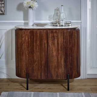 Mango Wood Bar Cabinet, Marble Top & Metal Legs