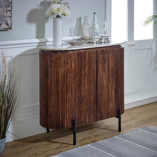 Mango Wood Bar Cabinet, Marble Top & Metal Legs