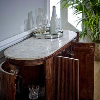 Mango Wood Bar Cabinet, Marble Top & Metal Legs