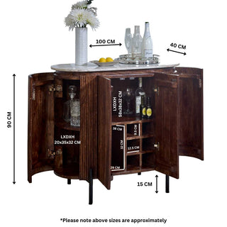 Mango Wood Bar Cabinet, Marble Top & Metal Legs