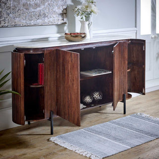 Mango Wood Sideboard, Marble Top & Metal Legs