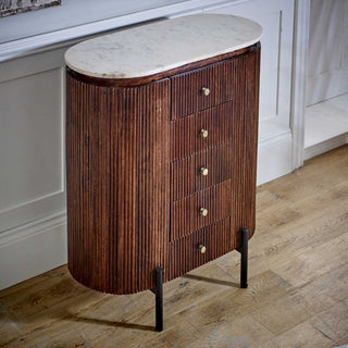 Mango Wood Wide Chest Of Drawers, Marble Top & Metal Legs