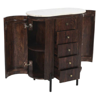 Mango Wood Wide Chest Of Drawers, Marble Top & Metal Legs
