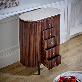 Mango Wood Wide Chest Of Drawers, Marble Top & Metal Legs