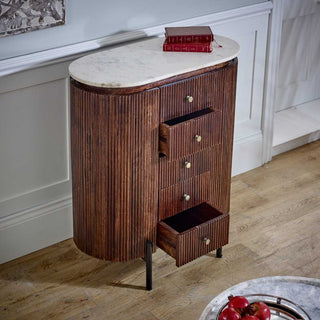 Mango Wood Wide Chest Of Drawers, Marble Top & Metal Legs