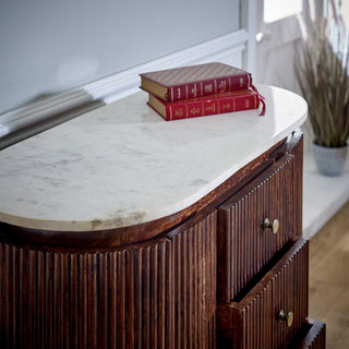 Mango Wood Wide Chest Of Drawers, Marble Top & Metal Legs