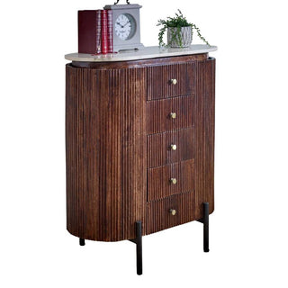 Mango Wood Wide Chest Of Drawers, Marble Top & Metal Legs