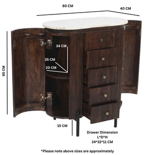 Mango Wood Wide Chest Of Drawers, Marble Top & Metal Legs