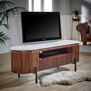 Mango Wood Tv Stand With Marble Top & Metal Legs