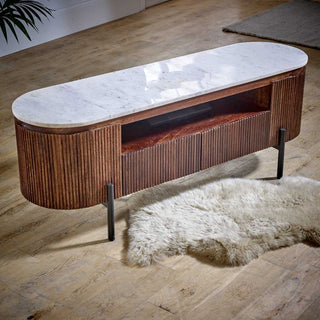 Mango Wood Tv Stand With Marble Top & Metal Legs