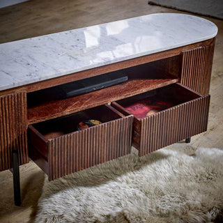 Mango Wood Tv Stand With Marble Top & Metal Legs