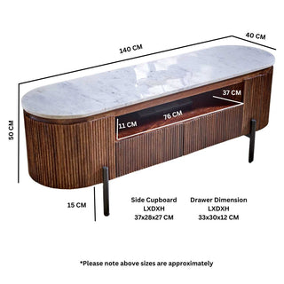 Mango Wood Tv Stand With Marble Top & Metal Legs