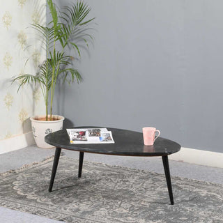 Opal Coffee Table With Real Marble Top & Metal Legs, Black