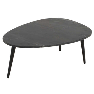 Opal Coffee Table With Real Marble Top & Metal Legs, Black