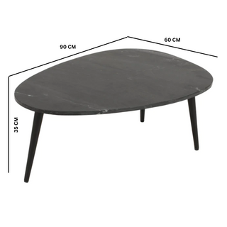 Opal Coffee Table With Real Marble Top & Metal Legs, Black