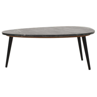 Opal Coffee Table With Real Marble Top & Metal Legs, Black