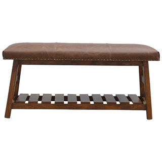 Mango Wood & Buffalo Hide Bench
