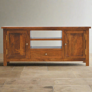 Nordic TV Cabinet - Solid Mango Wood in Chestnut Finish