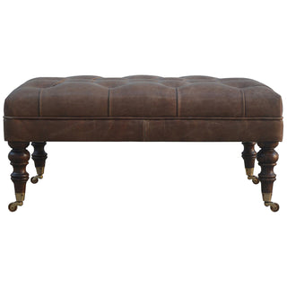 Mango Wood and Leather Ottoman