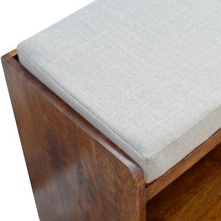Mango Wood Upholstered Seat Shoe Storage Bench in Chestnut Finish