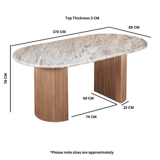Ashford Dining Table, Natural Marble & Mango Wood